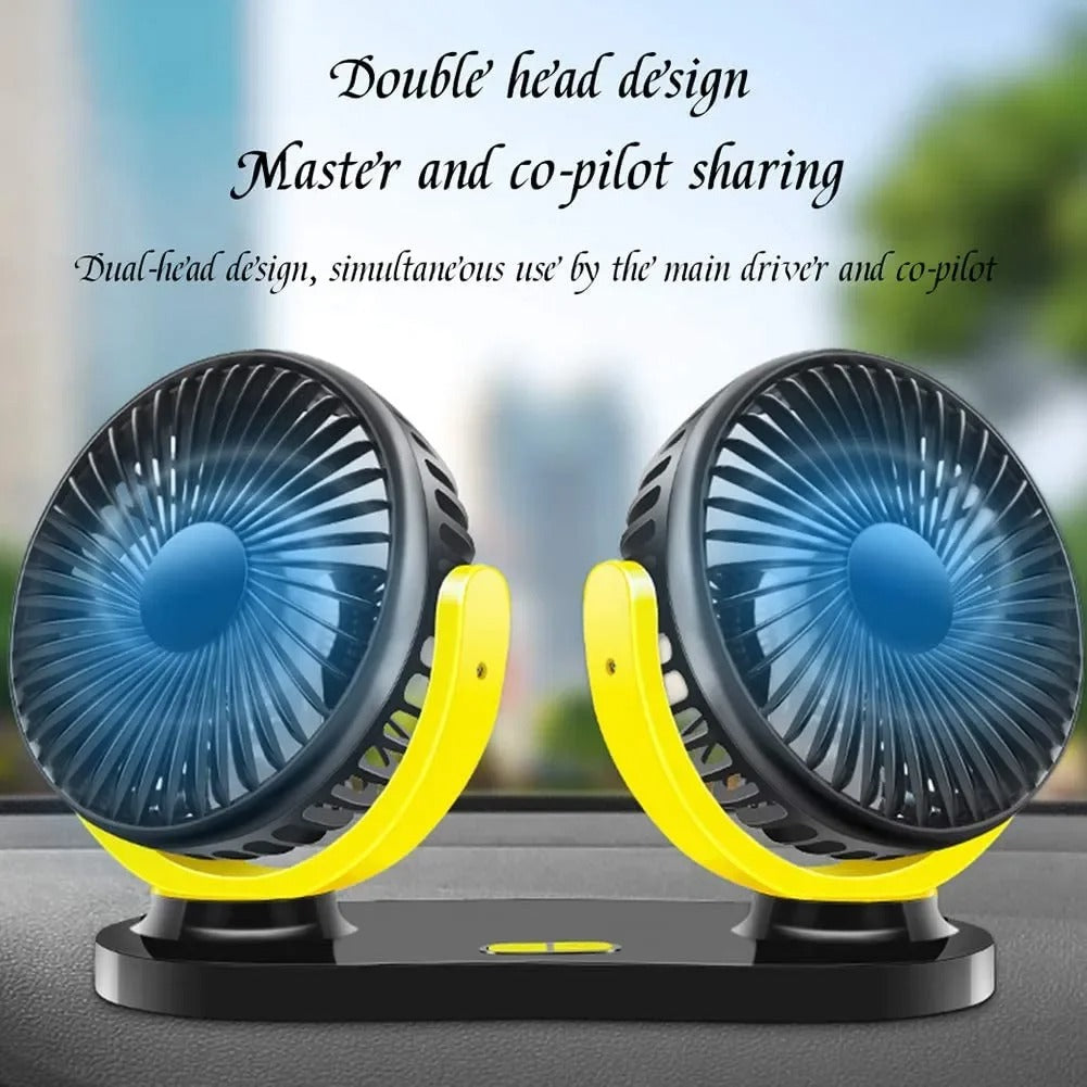5V/12V/24V Dual Head USB Car Fan – 3-Speed Adjustable Cooling Fan for Car, Truck, Home or Office Use - Delicate Leather  
