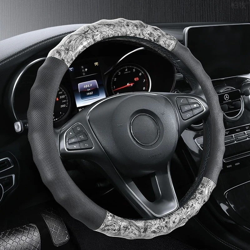 Wood Grain PU Leather Steering Wheel Cover – Honeycomb Non-Slip Grip 38CM/15-Inch - Delicate Leather
