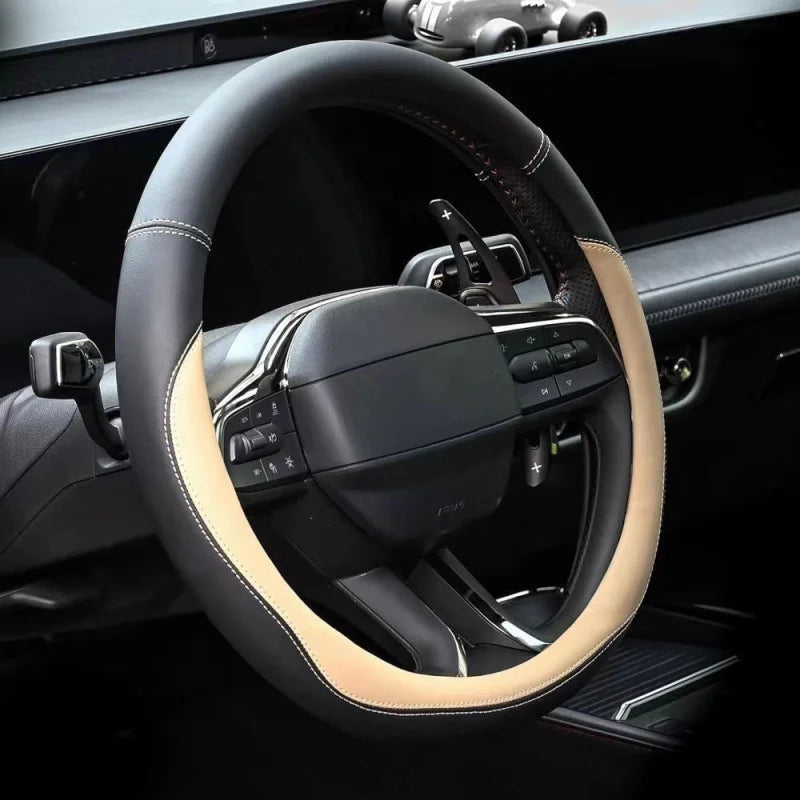 Nappa Leather Steering Wheel Cover – Soft Sweat-Absorbent Grip, Universal Fit, All-Season Use - Delicate Leather  