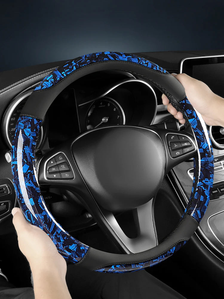 PU Leather Steering Wheel Cover – Anti-Slip Universal Fit Interior Accessory - Delicate Leather  
