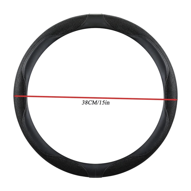 Breathable Mesh Ice Silk Steering Wheel Cover, Universal 15 Inch, Anti-Slip, Warm in Winter & Cool in Summer - Delicate Leather  