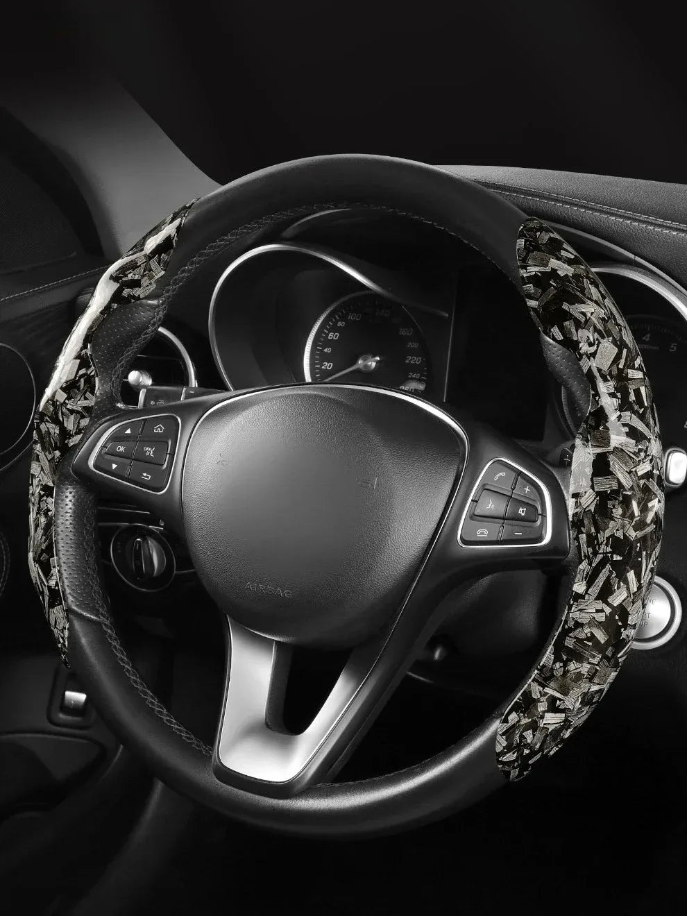 Luxury Glitter Forged Carbon Fiber Steering Wheel Cover – 3D Textured, Anti-Slip, Universal Fit & Easy Installation