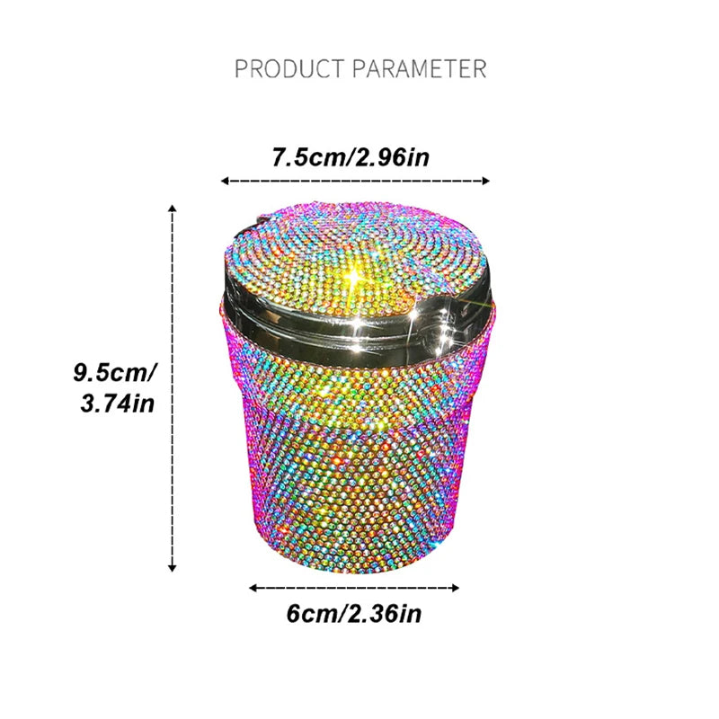 Portable Smokeless Car Ashtray with LED Light – Bling Design Auto Cup Holder Accessory - Delicate Leather  