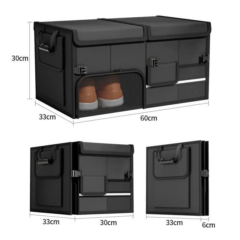 60L Foldable Car Trunk Organizer – Waterproof Large Capacity Storage Box for Travel & Outdoor Use - Delicate Leather  