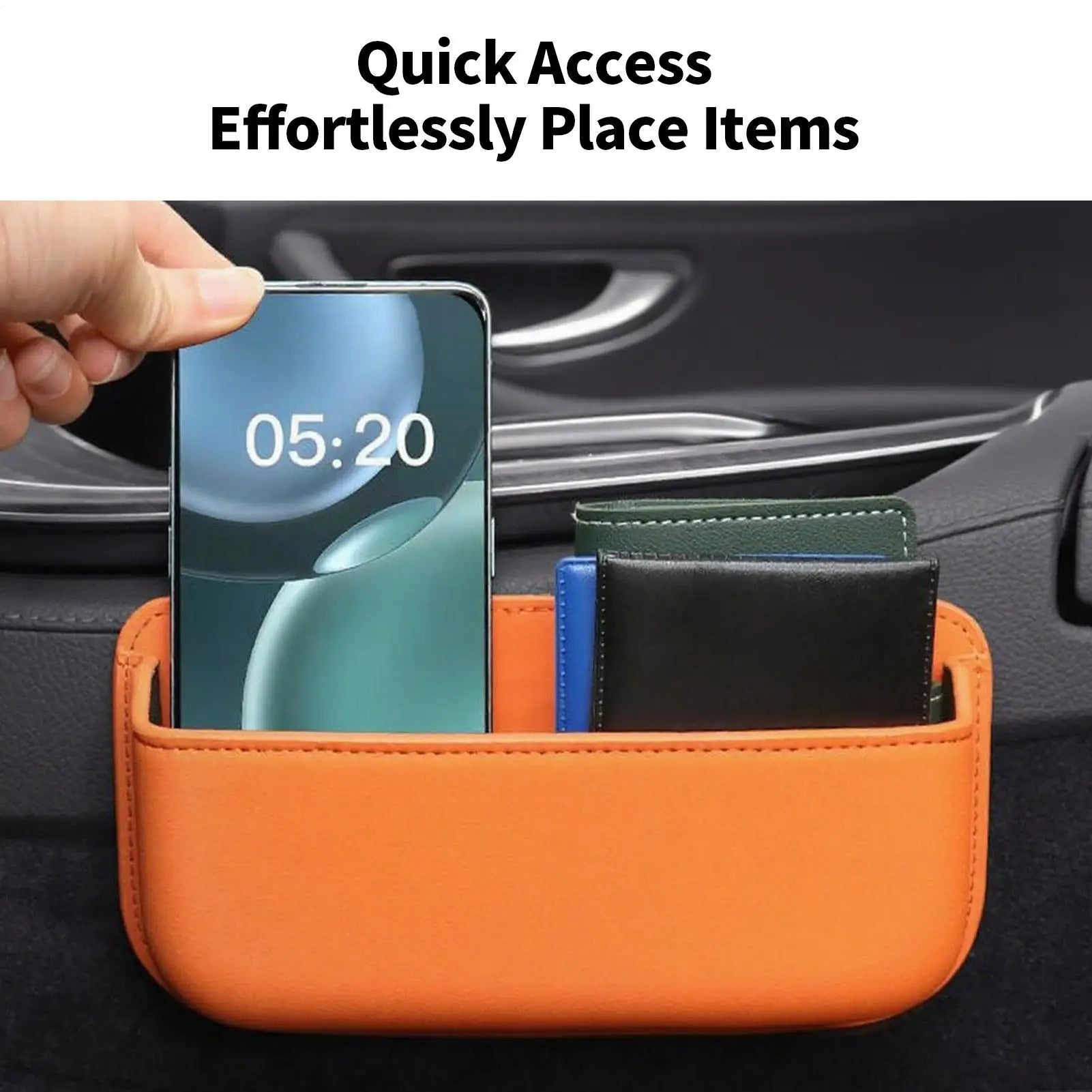 PU Leather Car Side Storage Box – Universal Self-Adhesive Seat Gap Organizer and Sunglass Holder for Vehicle Interior - Delicate Leather  