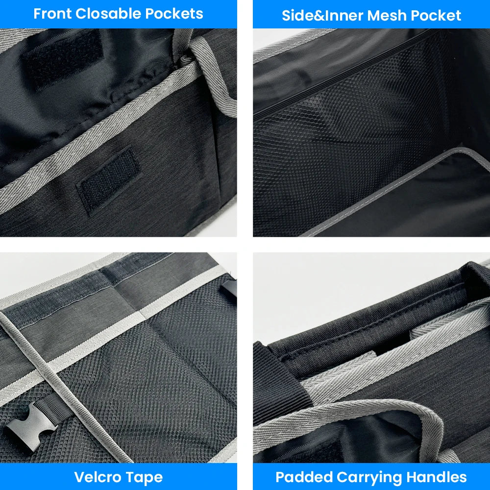 45L Foldable Car Trunk Organizer with Lid – Oxford Fabric Storage Box with Front & Side Pockets - Delicate Leather  