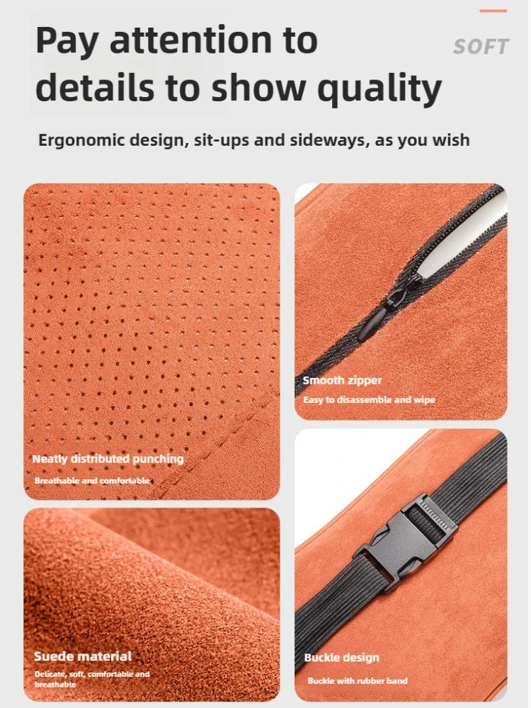 Memory Foam Car Headrest & Waist Pillow - Suede Leather Lumbar Support Seat Accessories - Neck Pillows & Back Cushion - Delicate Leather  