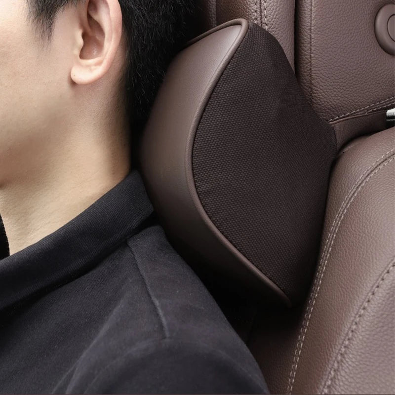 Nappa Leather Car Neck Pillow – Memory Foam Headrest Cushion, Lumbar Support for Travel & Driving Comfort - Delicate Leather  