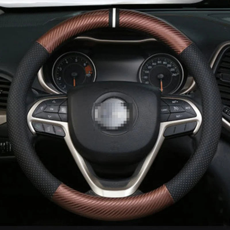 Full Leather Car Steering Wheel Cover – Breathable, Anti-Slip, Universal 37–38cm - Delicate Leather  