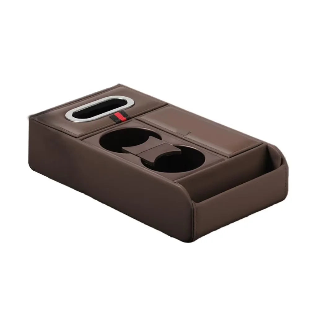 Car Armrest Storage Box with Cup Holder – Center Console Organizer Pad - Delicate Leather  