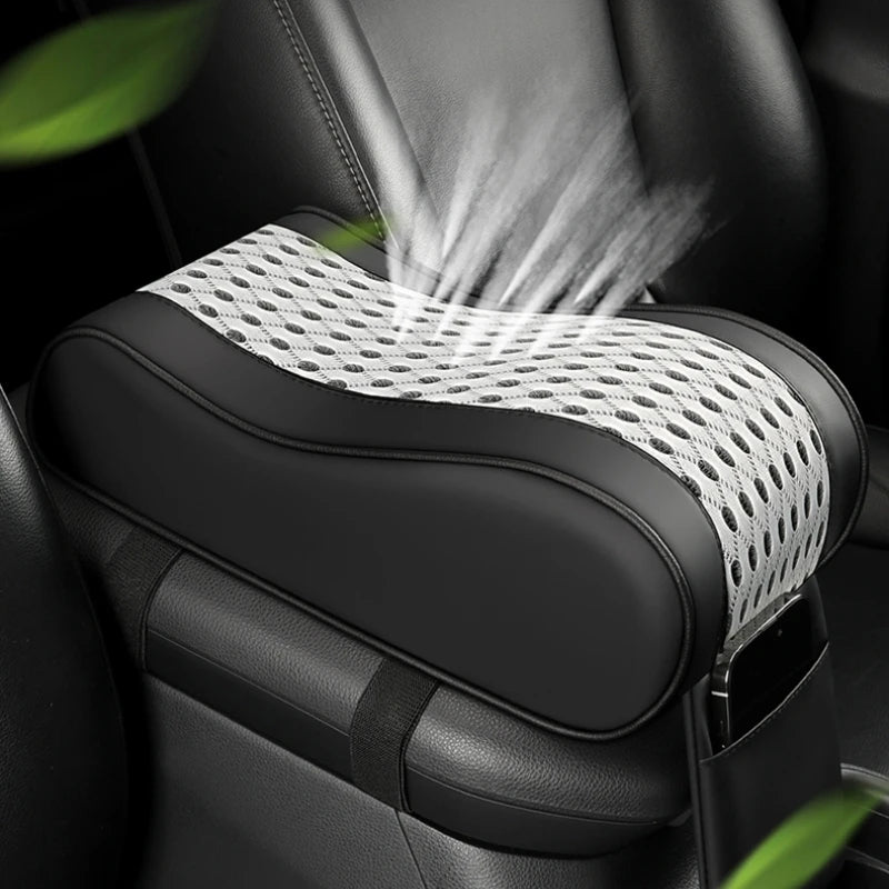Car Center Console Armrest Cushion – 7cm Height Pad with Storage Pocket - Delicate Leather  
