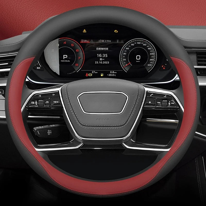 Nappa Leather Car Steering Wheel Cover – Breathable, Anti-Slip, Universal Fit (Round/D-Type) - Delicate Leather  