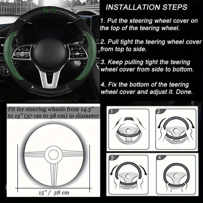 Color-Block Steering Wheel Cover – PU Leather & Suede Anti-Slip 14.5–15 Inch Universal Accessory - Delicate Leather  