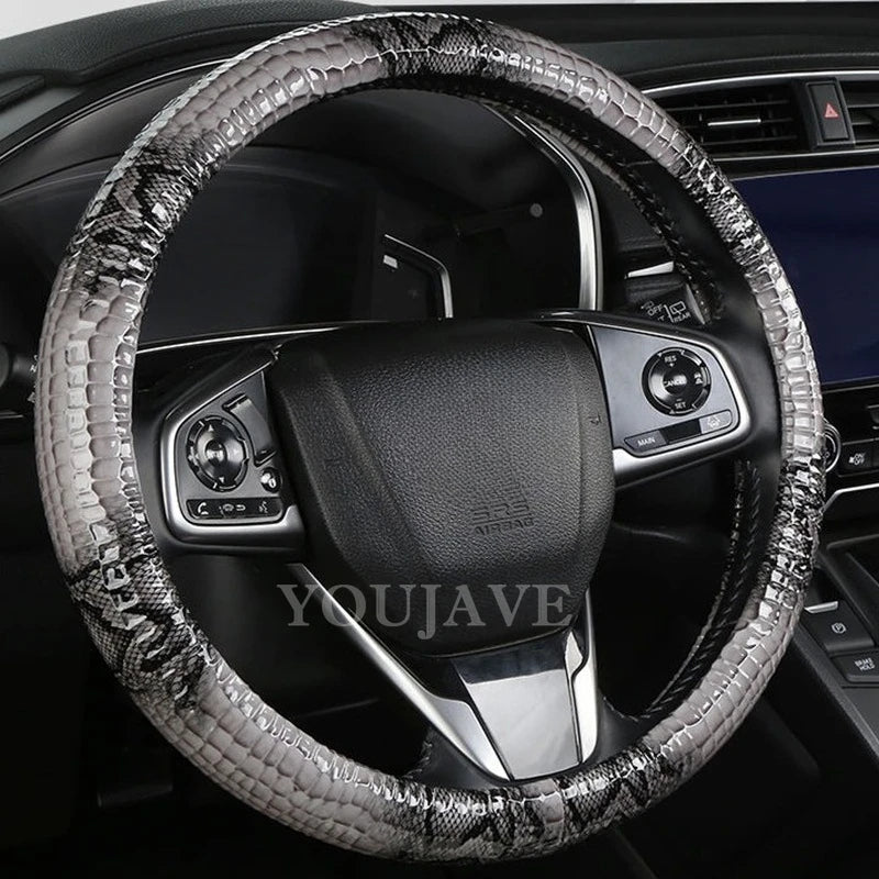 3D Crocodile Texture PU Leather Steering Wheel Cover – Universal 38CM, Anti-Slip, All-Season - Delicate Leather  