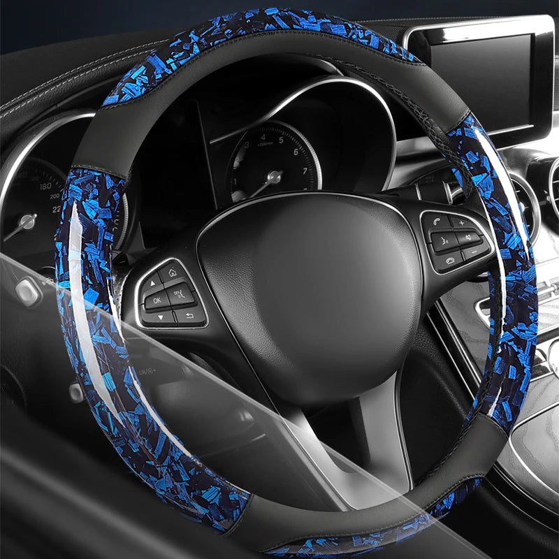 PU Leather Steering Wheel Cover – Anti-Slip Universal Fit Interior Accessory - Delicate Leather  
