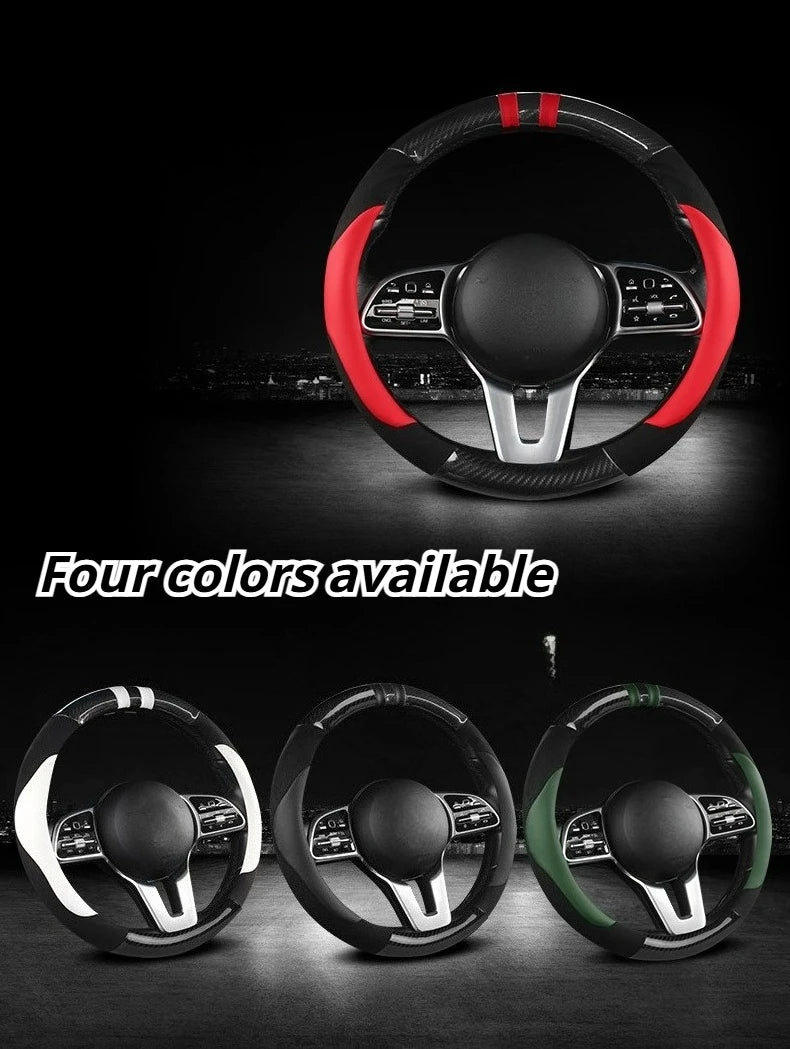 Color-Block Steering Wheel Cover – PU Leather & Suede Anti-Slip 14.5–15 Inch Universal Accessory - Delicate Leather  