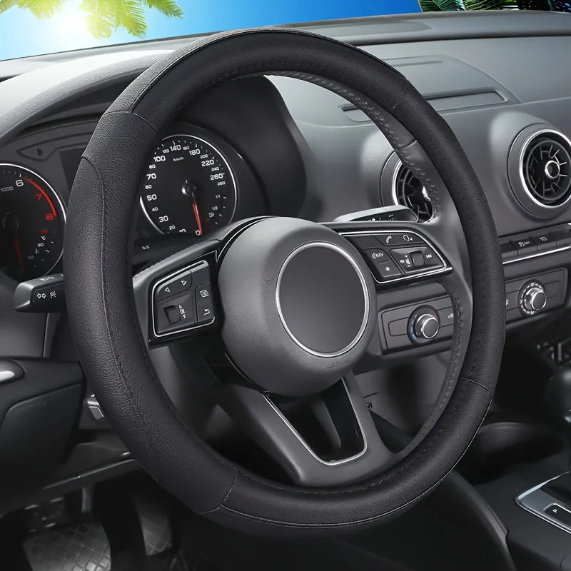 Universal Anti-Slip Leather Steering Wheel Cover – Durable Car Interior Accessory for Sports & Business Vehicles - Delicate Leather  