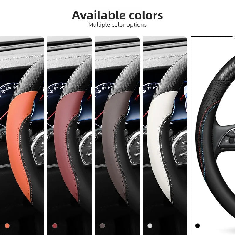 Carbon Fiber Leather Steering Wheel Cover – O/D Shape, Universal Non-Slip Car Accessory - Delicate Leather  
