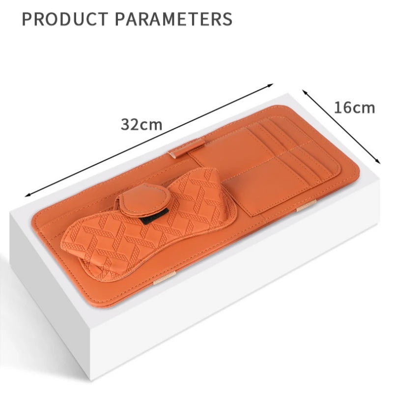 Car Sun Visor Organizer – Premium PU Leather Storage Box with Glasses Clip, Card Slots & Pen Holders - Delicate Leather  