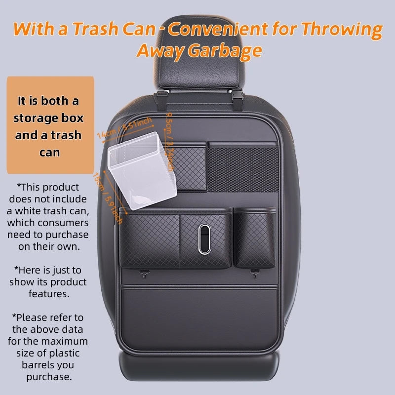 Car Backseat Organizer with Tissue Box – Black Leather Storage Bag with Pockets for Phone, Bottle, and Umbrella - Delicate Leather  