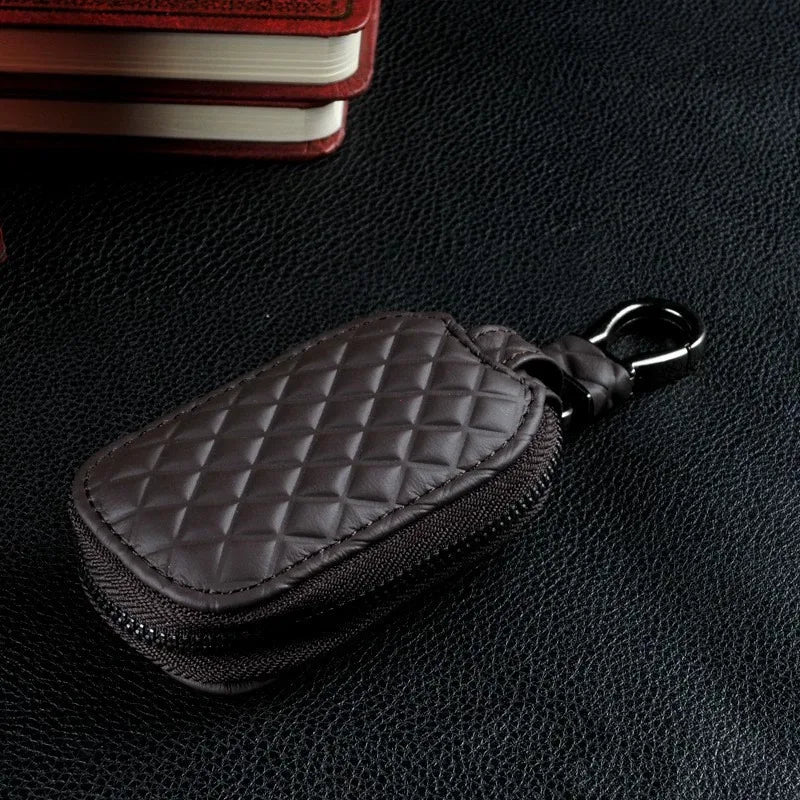 PU Leather Car Key Case – Universal Remote Key Holder Organizer Pouch - Delicate Leather  