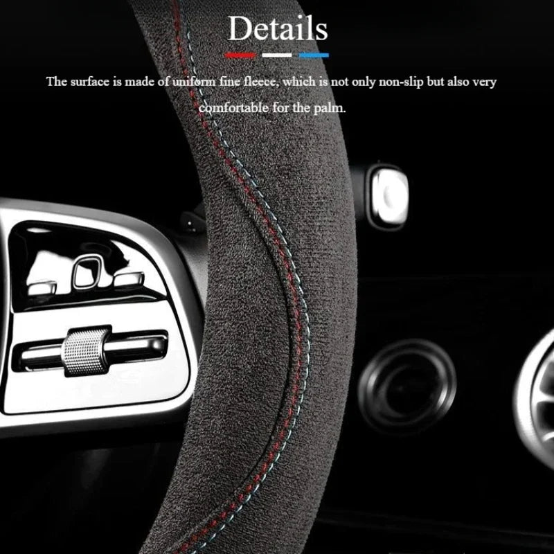 Orange Suede Car Steering Wheel Cover – All-Season Breathable Anti-Slip Wear-Resistant Steering Wheel Protector - Delicate Leather  