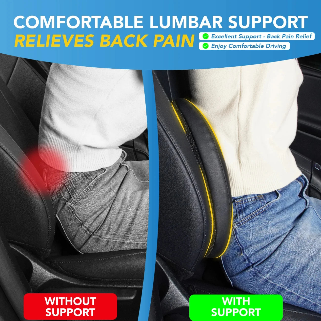 Ergonomic Memory Foam Lumbar Support Pillow – Mesh Back Cushion for Car, Office, and Wheelchair - Delicate Leather  