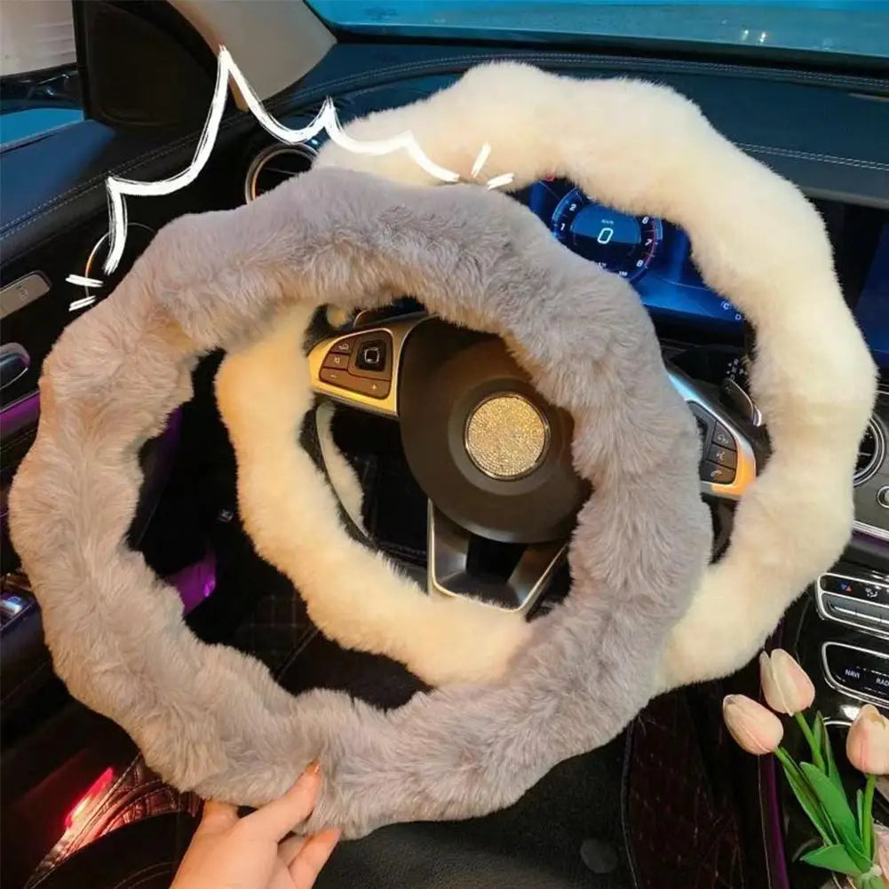 Soft Plush Car Steering Wheel Cover – Winter Warm Non-Slip Steering Wheel Grip Protector - Delicate Leather  