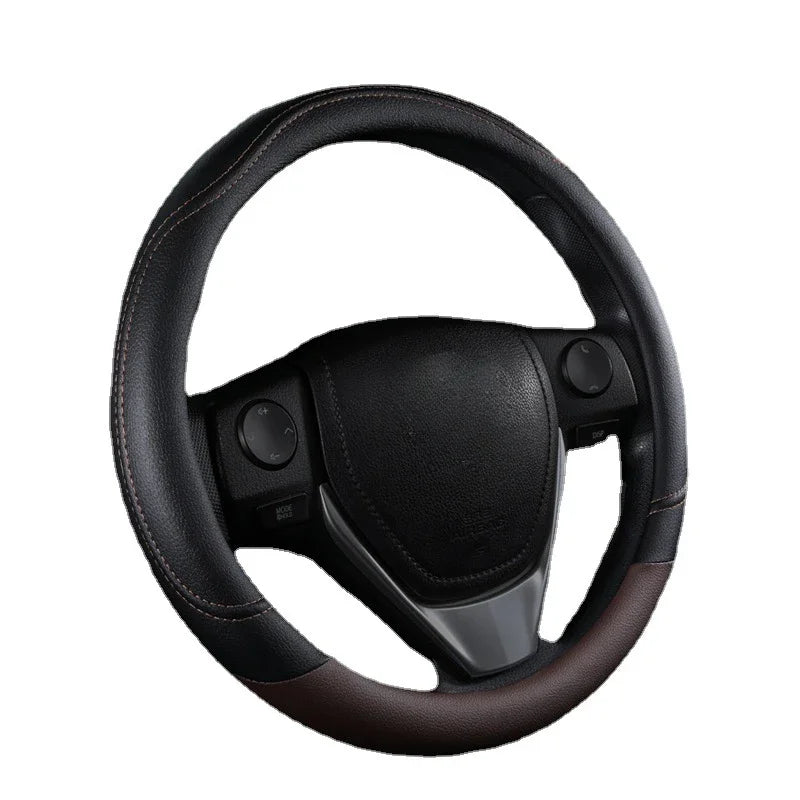 PU Leather Splicing Steering Wheel Cover – Anti-Slip, Wear-Resistant, Four-Season Universal Fit - Delicate Leather  