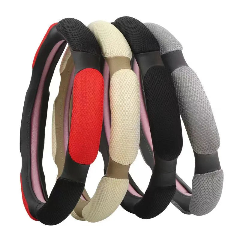 New Universal Steering Wheel Cover – Leather & Carbon Fiber, 38cm Anti-Slip Car Accessory - Delicate Leather  