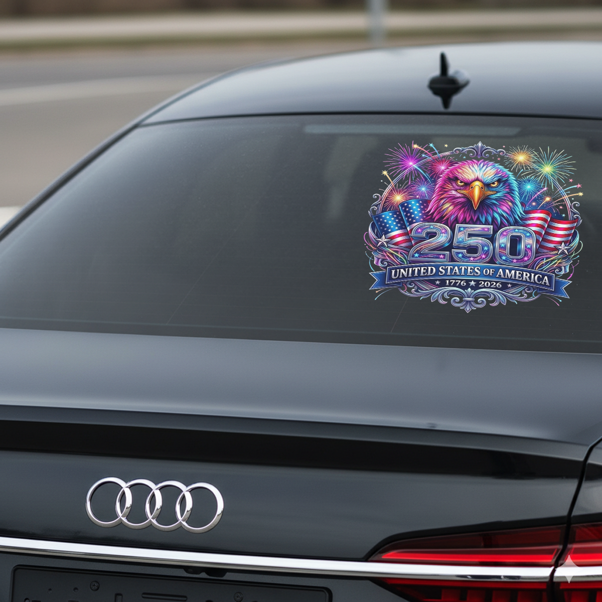 250 Years Anniversary Eagle & Fireworks Decal – Patriotic Vinyl Sticker 03 - Delicate Leather  