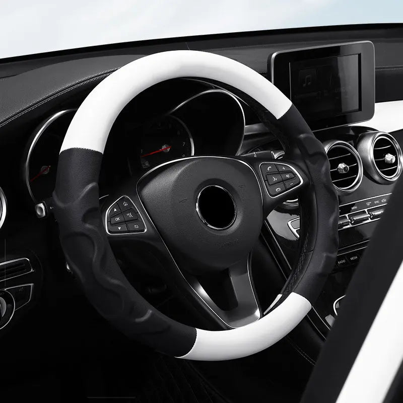 Carbon Fiber Leather Steering Wheel Cover – Non-Slip, Universal 38cm, Breathable, Luxury Car Interior Accessory - Delicate Leather  
