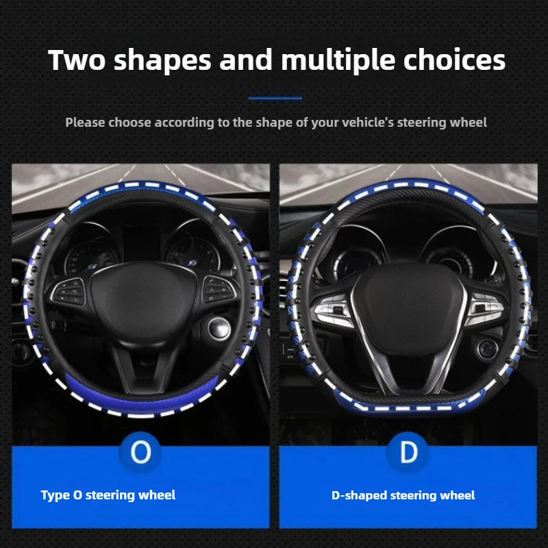 Carbon Fiber Leather Steering Wheel Cover – Universal Non-Slip Grip, Breathable Interior Car Accessory for 14.5–15 Inch Wheels - Delicate Leather  