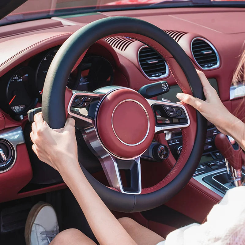 Car Steering Wheel Cover - Suede Steering Protector for Auto Interior Decoration - Universal Fit for 38cm Steering Wheel - Delicate Leather  