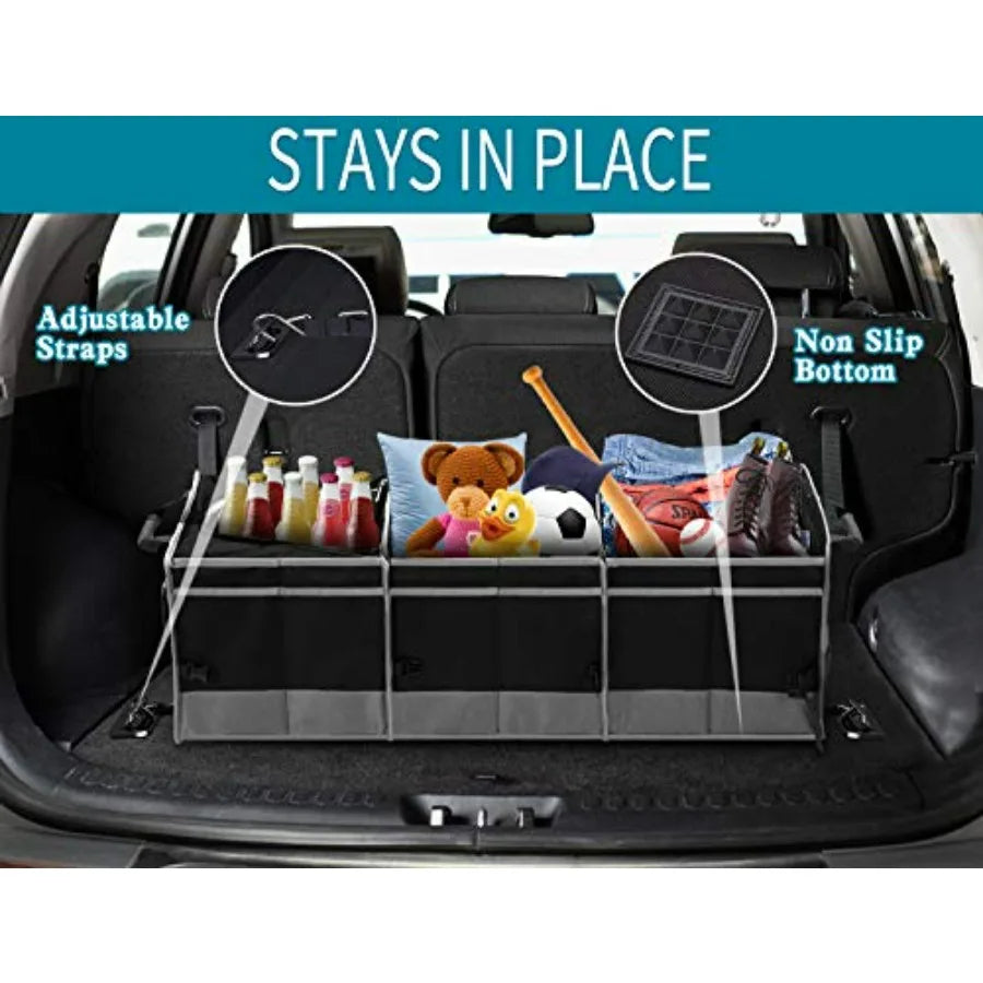 Collapsible Car Trunk Organizer with Cooler – Multi-Compartment Storage Box with Non-Slip Base - Delicate Leather  