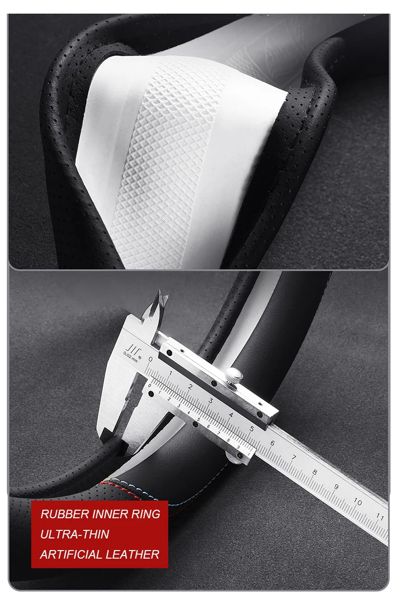Leather Steering Wheel Cover – Anti-Slip 38cm Universal Luxury Style Interior Accessory - Delicate Leather  