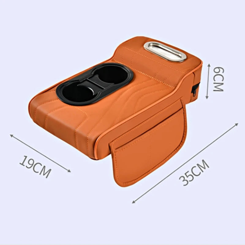 5-in-1 Car Armrest Organizer – Faux Leather Center Console Storage with Cup Holder, Tissue Box & Multi Pockets - Delicate Leather  