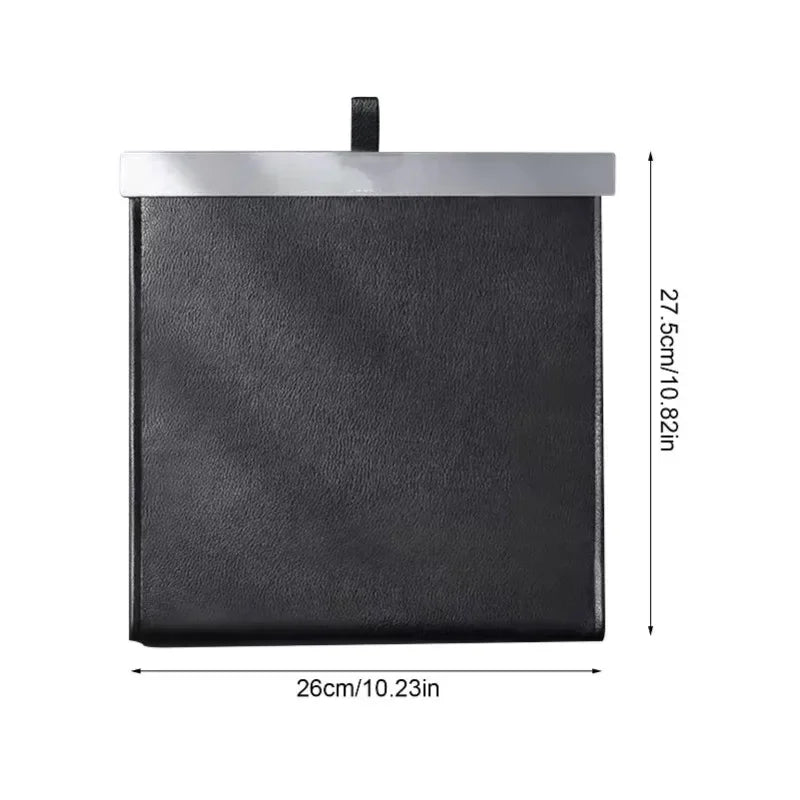 PU Leather Car Trash Bag – Foldable Waterproof Hanging Garbage Bin with Magnetic Lid, Front-Row Storage Bucket for Vehicle Interior - Delicate Leather  