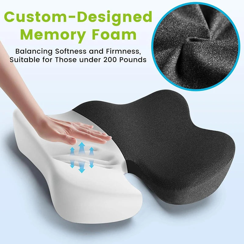 Memory Foam Seat Cushion – Portable Seat Pad for Car and Office Chair - Delicate Leather  