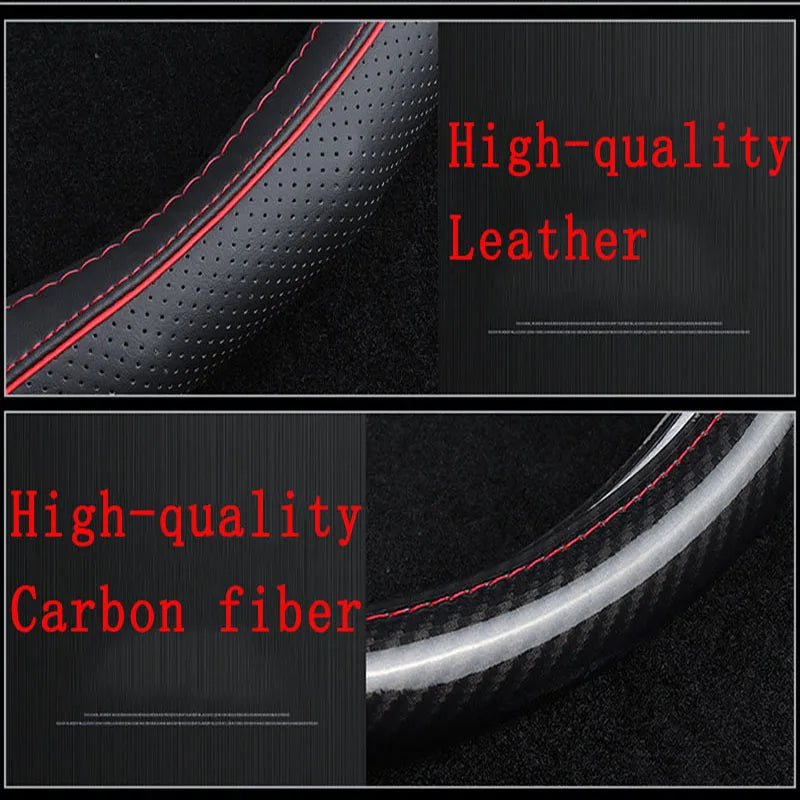 Leather Carbon Fiber Car Steering Wheel Cover – 38cm Non-Slip, Breathable, All-Season - Delicate Leather  