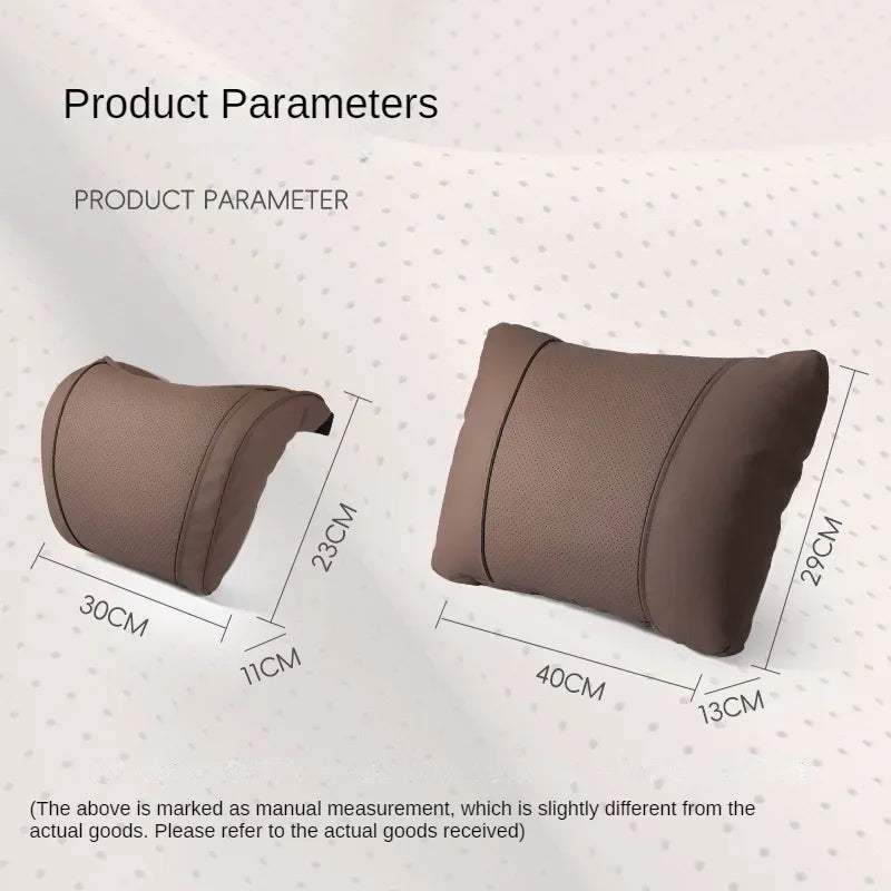 Car Headrest Neck & Waist Pillow – Nappa Leather Seat Support for Auto Comfort - Delicate Leather  