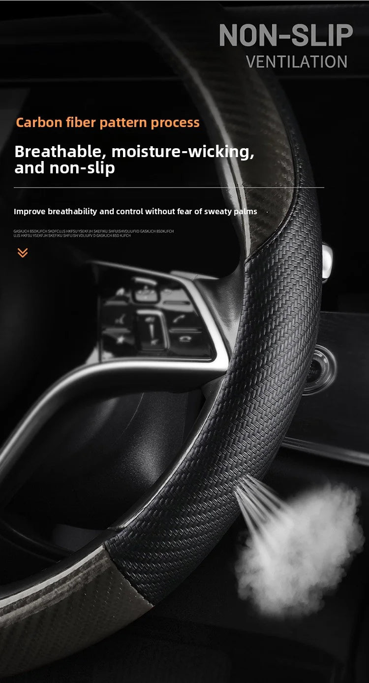 Carbon Fiber Leather Car Steering Wheel Cover – Universal Non-Slip O/D Type Steering Wheel Covers - Delicate Leather  