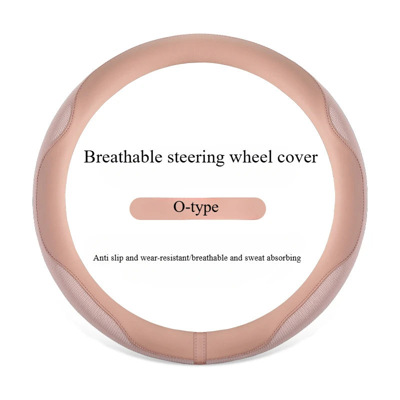 Summer Ice Silk Steering Wheel Cover – Breathable, Anti-Slip, Sweat-Absorbing Handle Set for All-Season Comfort - Delicate Leather  