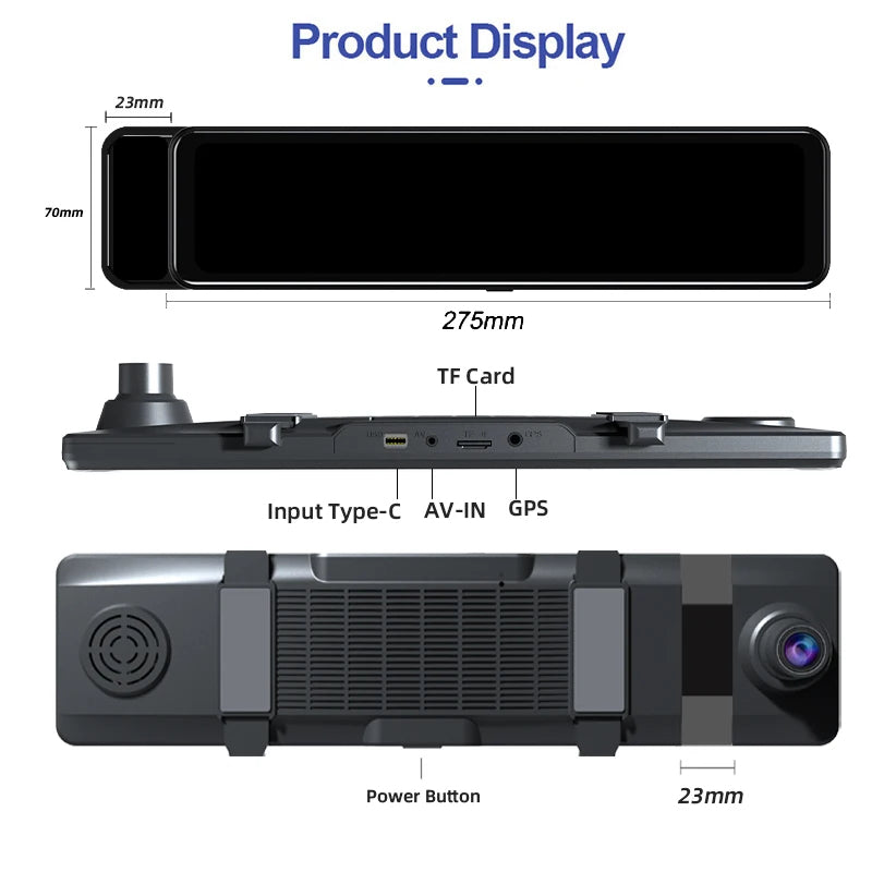 4K Car DVR Dashcam – 12 Inch Touch Screen with IPS Sony 415 Sensor, Rear View Mirror, Parking Support, and Rear View Camera 25