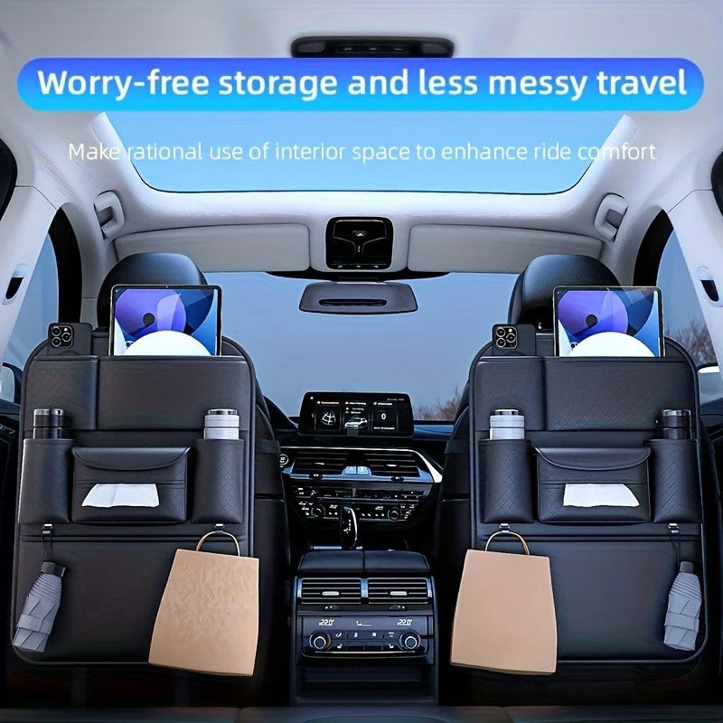 Luxury Faux Leather Car Seat Back Organizer – Spacious Car Storage Bag with Multiple Pockets, Easy Access Design - Delicate Leather  