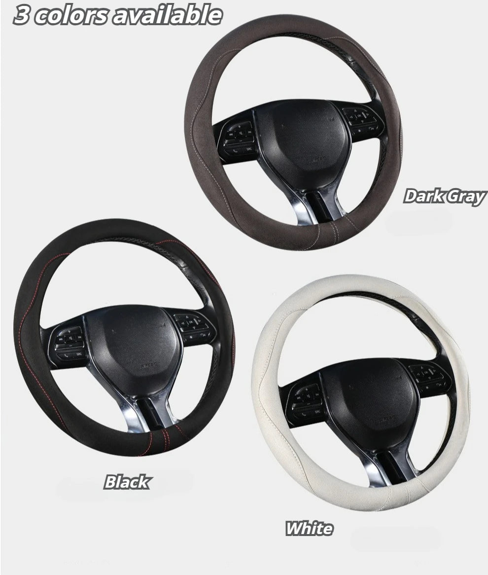 Premium Suede Steering Wheel Cover – Anti-Slip Comfort Grip 14.5–15 Inch Universal Accessory - Delicate Leather  
