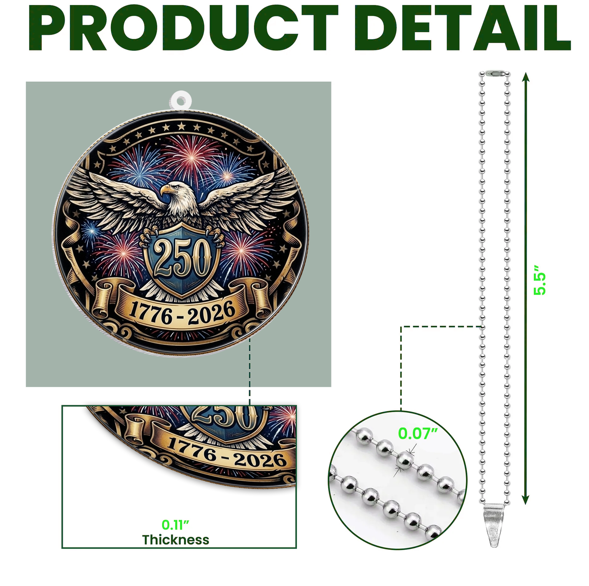 USA 250th Anniversary Rear View Mirror Accessory – Commemorative Hanging Ornament 06 - Delicate Leather  