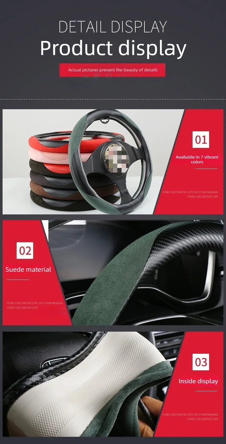 Carbon Fiber Style Steering Wheel Cover – Anti-Slip Universal Grip Interior Accessory - Delicate Leather  