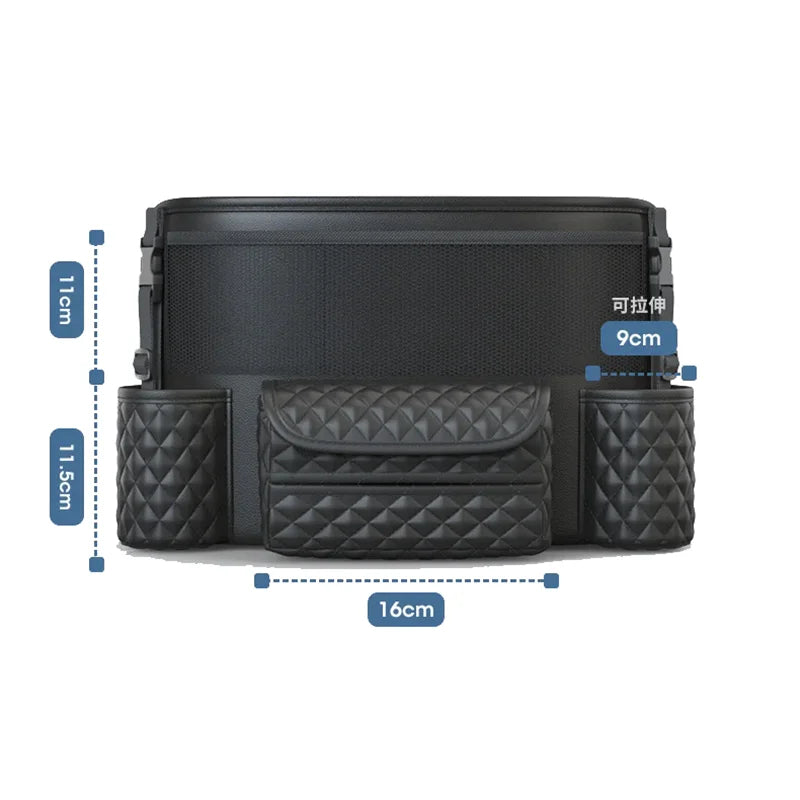 Leather Car Seat Middle Hanger Storage Bag – Luxury Between-Seat Handbag Holder with Tissue & Cup Pockets - Delicate Leather  
