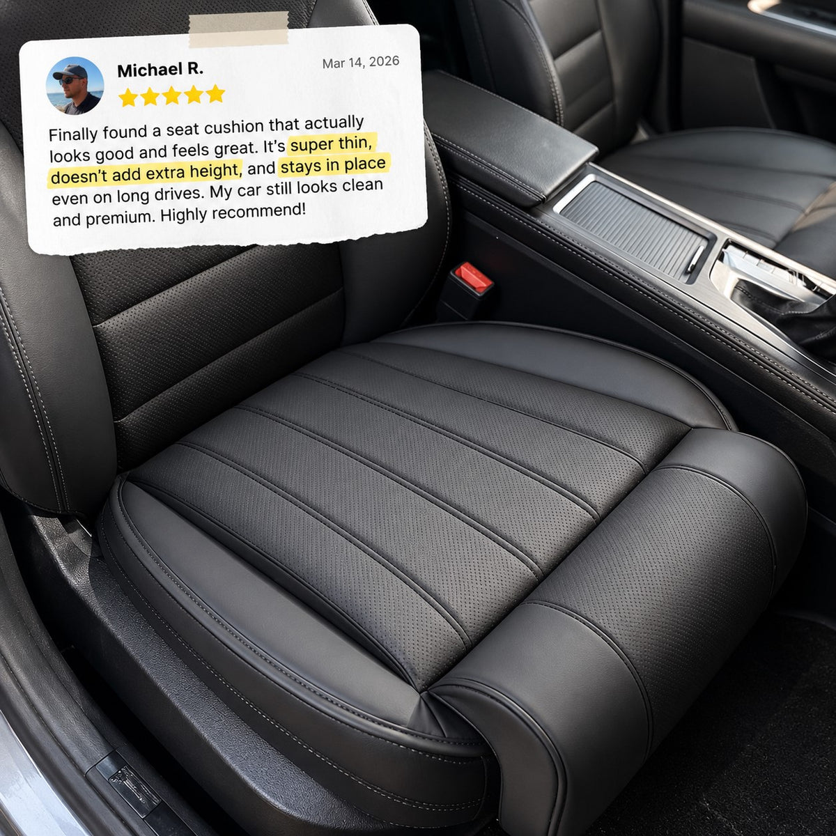 Car Seat Cushion with Extended Leg Support – Leather Anti-Slip Comfort Seat Pad - Delicate Leather